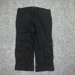 Theory Pants Womens Size 12 Black Linen Blend Cropped Roll Hem Cargo